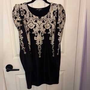 Elegant Black and Gold Embroidered Dress